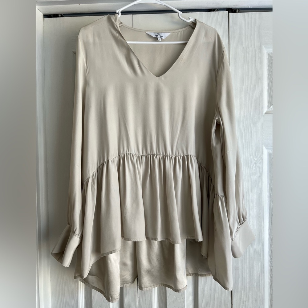 LaRoque SILK top shirt L large OYSTER TANNER TUNIC